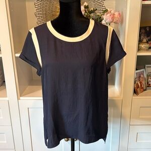 Rag & Bone Classic Navy Short Sleeve Magda Top with Cream Trim